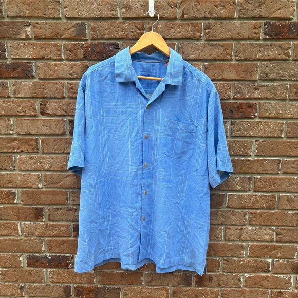 Blue Pattern Tommy Bahama Silk Button Shirt XL - Picture 1 of 6